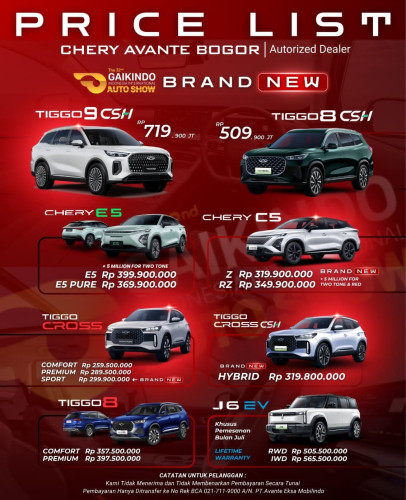Pricelist Harga Chery cikarangutara 2025
